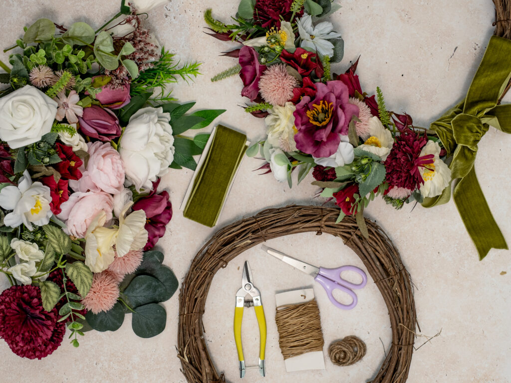Red Artificial Flower Wreath Kit | Beginner Floral Craft Supplies (Video Tutorial)