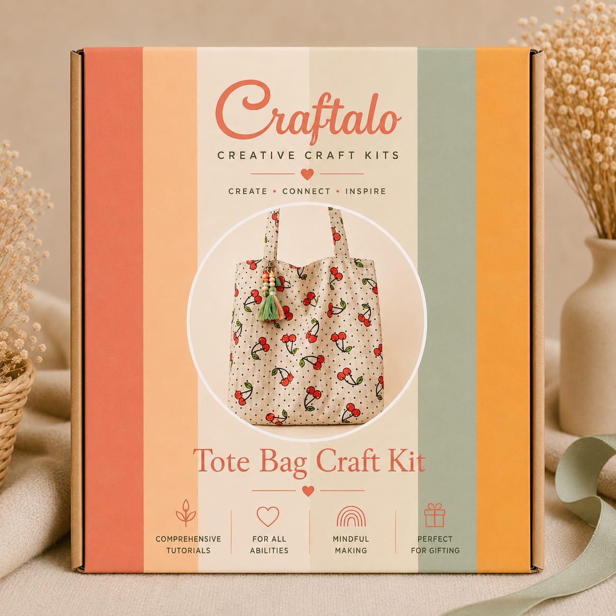Cherry Tote Bag Sewing Kit | Beginner Friendly Craft Project (Video Tutorial) - Image 2
